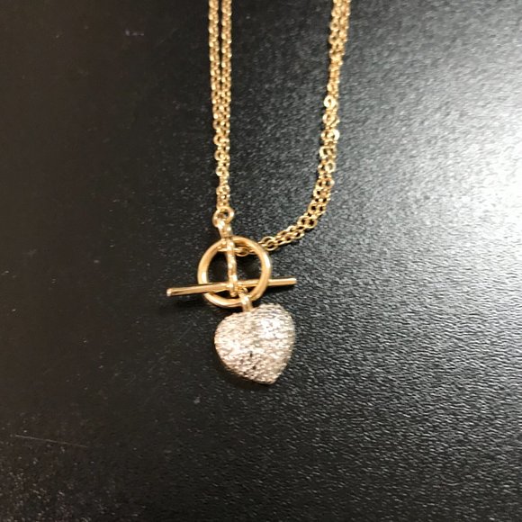 18" 14 Kt Gold Vermeil Cable Chain Toggle Necklace with Heart pendant - Picture 13 of 16